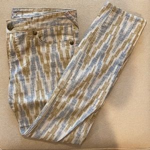 Free People Blue & Green Geometric Ankle Jeans